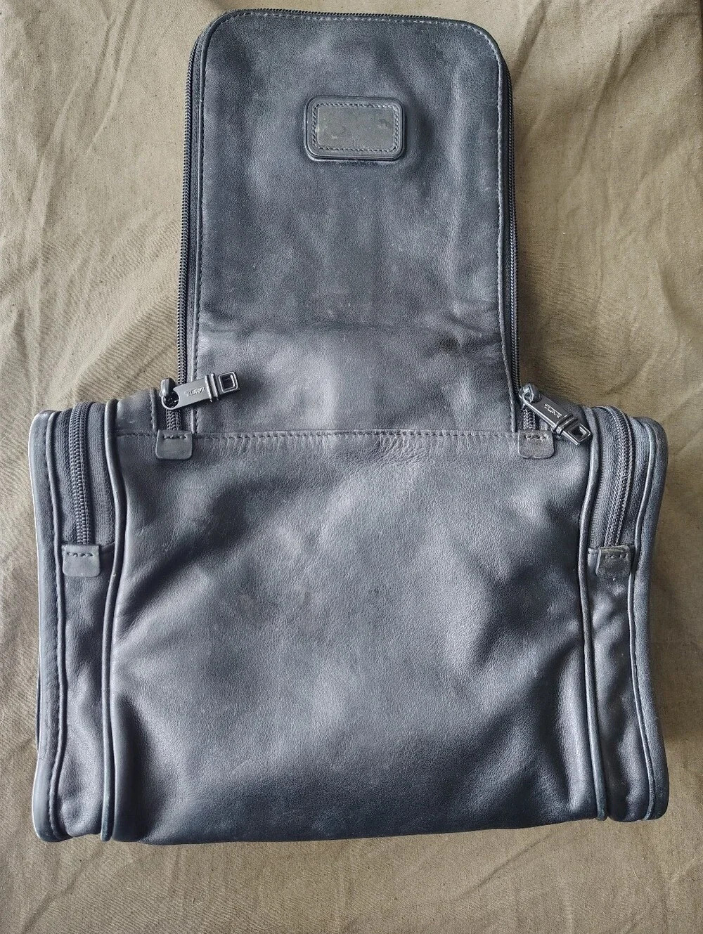 TUMI Alpha Black Leather Travel Kit Toiletries Bag